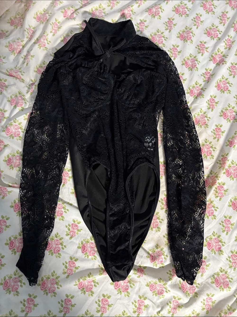 SHEIN Black Lace choker collar tie bodysuit 🐰